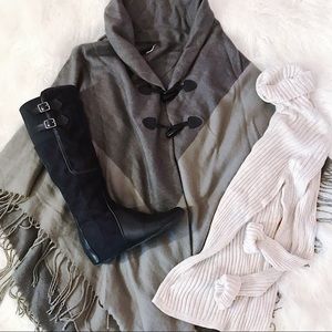 Gray Knit Fringe Poncho
